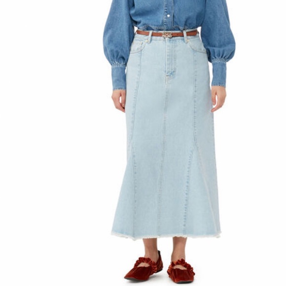 Ganni Bleach Denim Peplum Midi Skirt - Picture 3 of 3